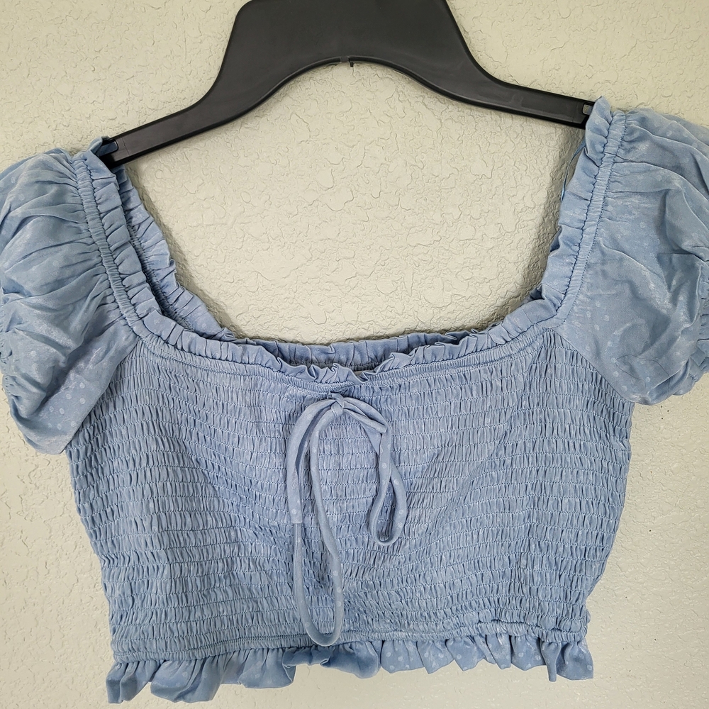 Elegant Sky Blue Smocked Blouse